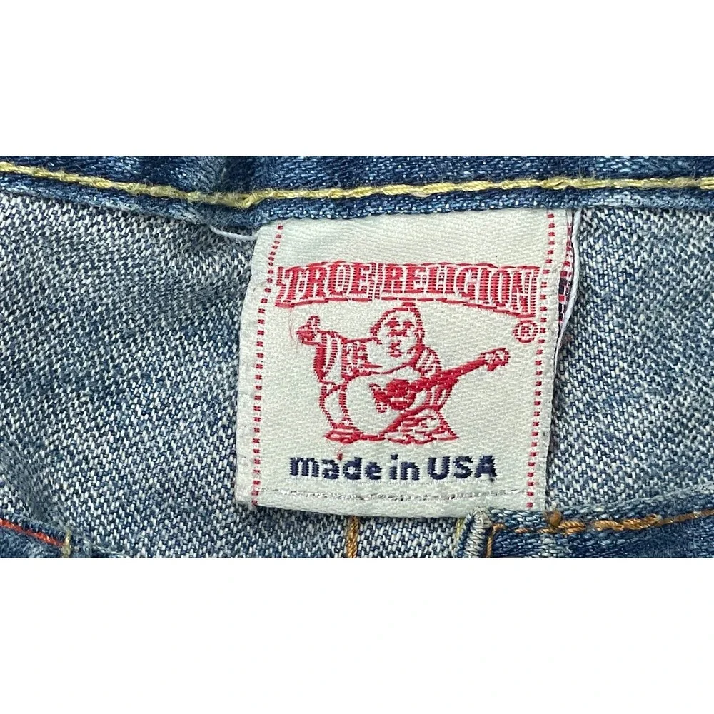 True Religion‎ Joey Vtg Rare Y2K Men's Embroidered Peace Sign Jeans Size 39x30